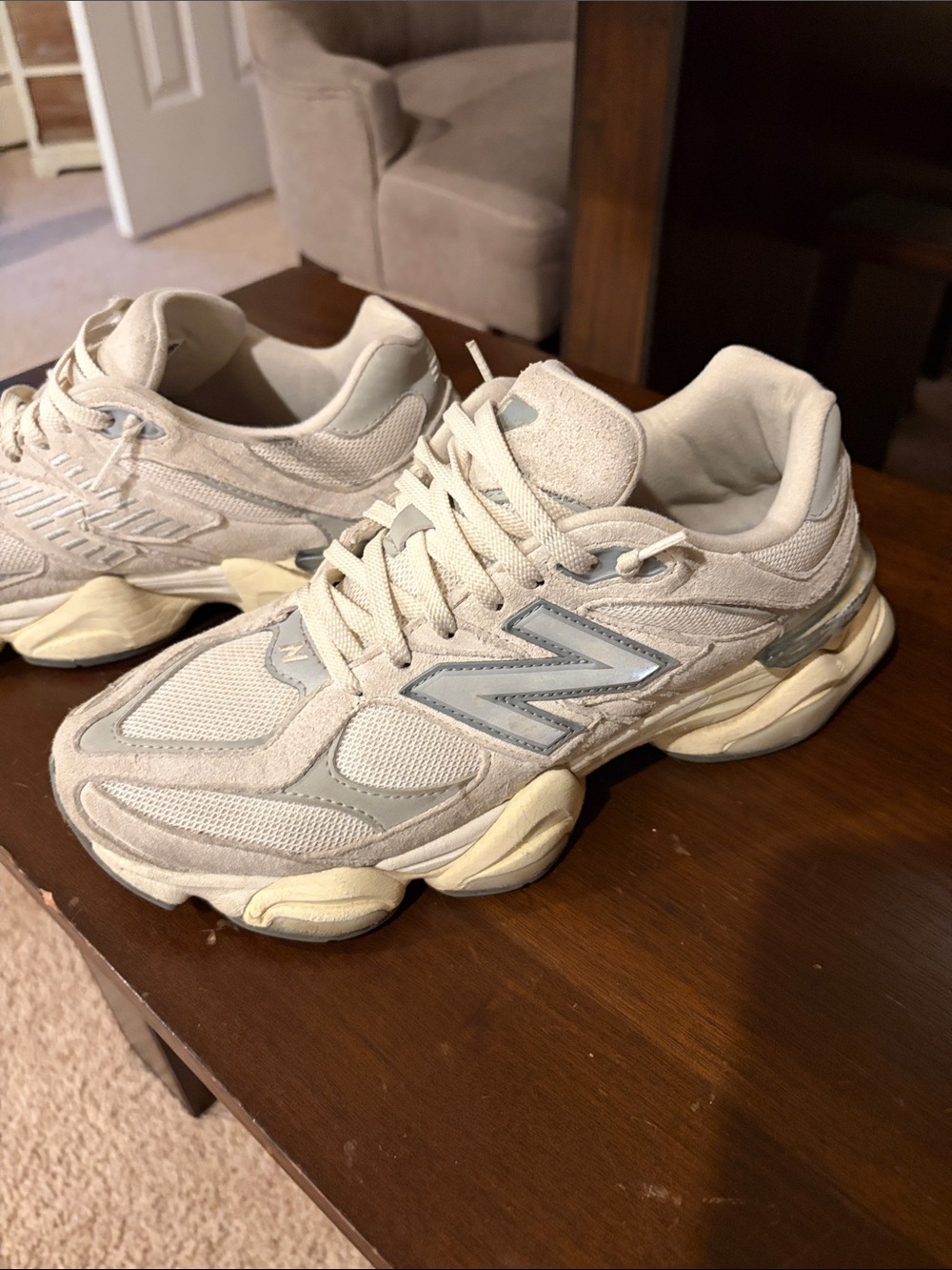New Balance men's  Beige and Light Gray Athletic Sneakers
